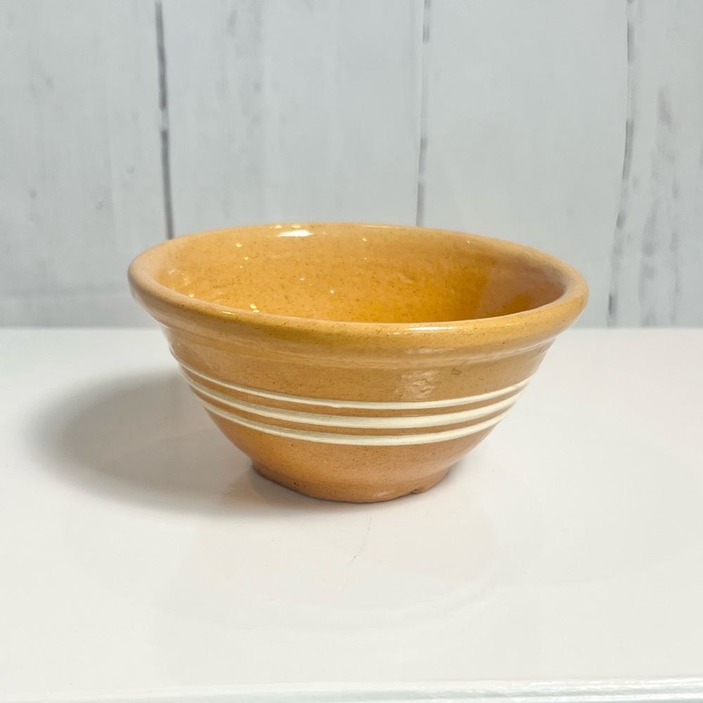 Antique Yellow Ware Bowl Three White Stripes